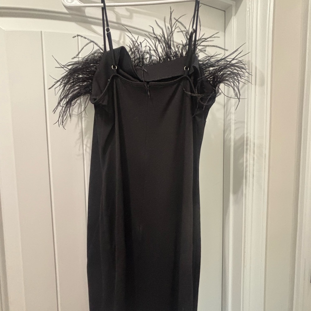 Black Feather-Trim Bodycon Dress